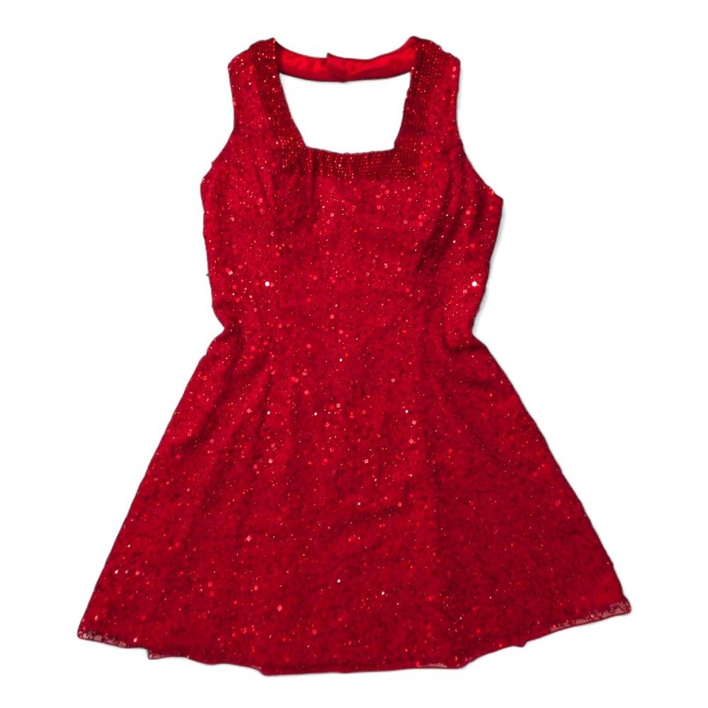 Shail‎ K Y2K Red Sequin Beaded Cocktail Party Prom Dress Sleeveless Size 14 NWT